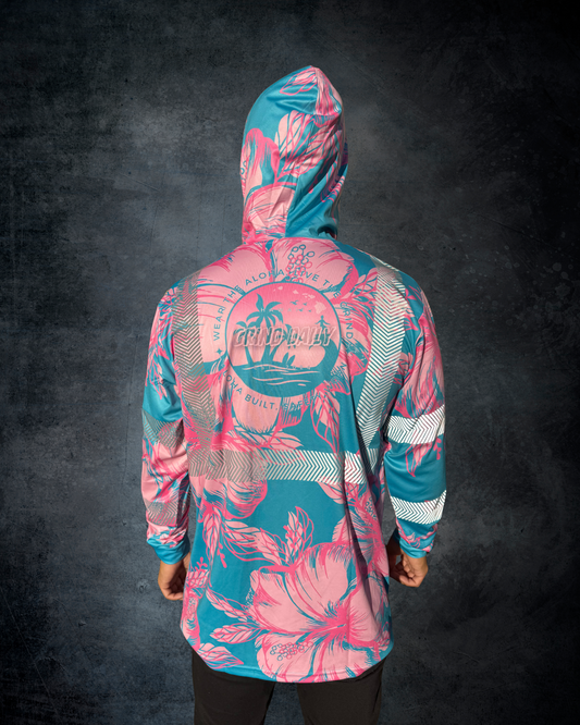 Teal & Pink Hibiscus Reflective Hoodie