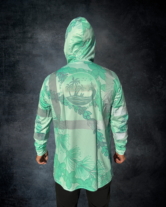 Ohia Lehua Agapanthus Pikake & Pakalana Lei Reflective Hoodie - Mint Green
