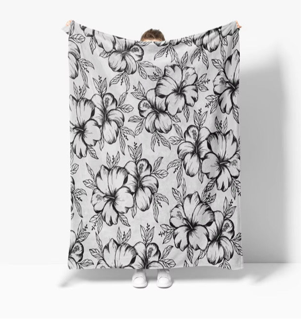 Silver Hibiscus Throw Blanket