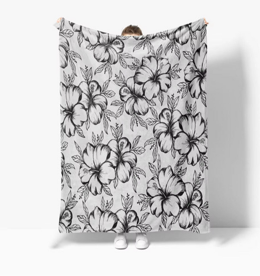 Silver Hibiscus Throw Blanket