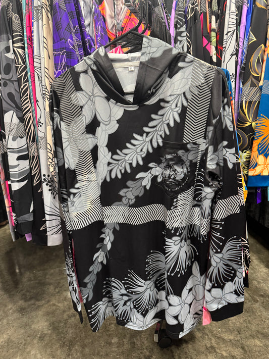 Ohia Lehua Agapanthus Pikake & Pakalana Lei Reflective Hoodie - Black & Grey