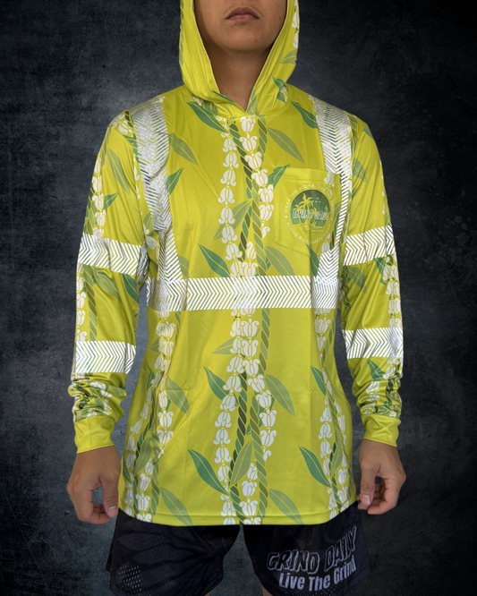 Green Maile & Crown Flower Lei Reflective Hoodie