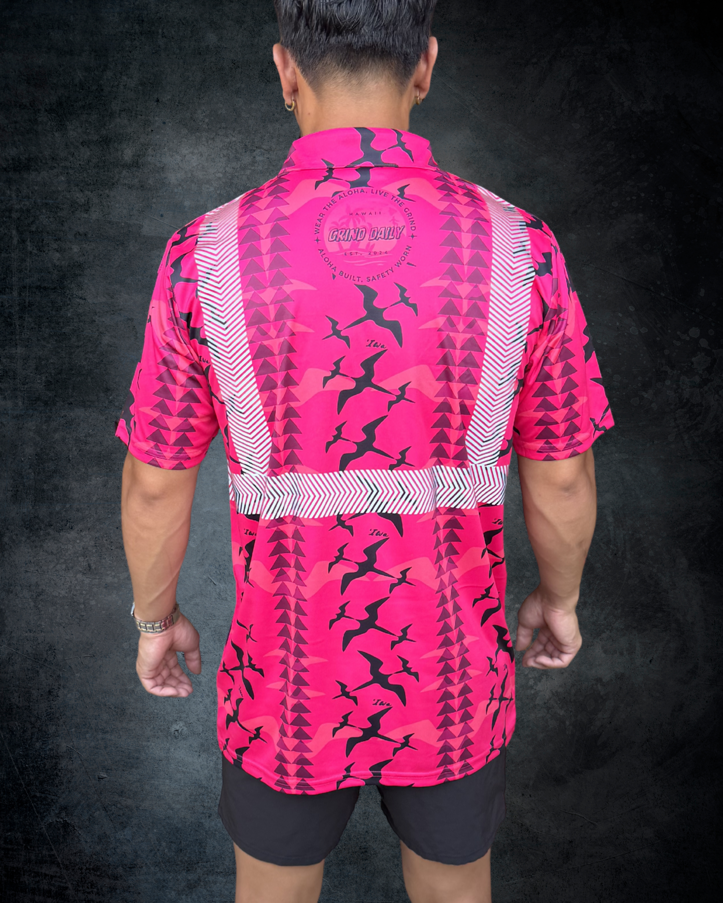 Fuchsia Iwa Bird Reflective Polo