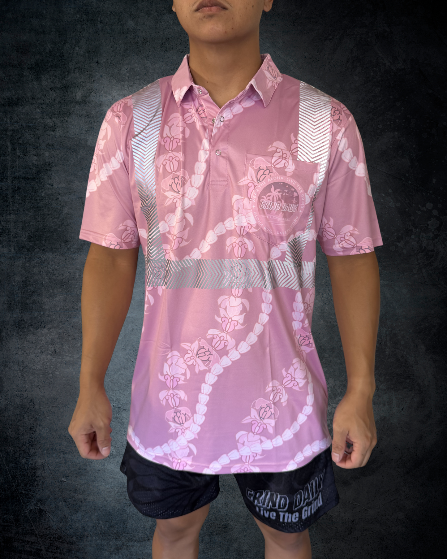 Crown Flower Lei Reflective Polo - Pink