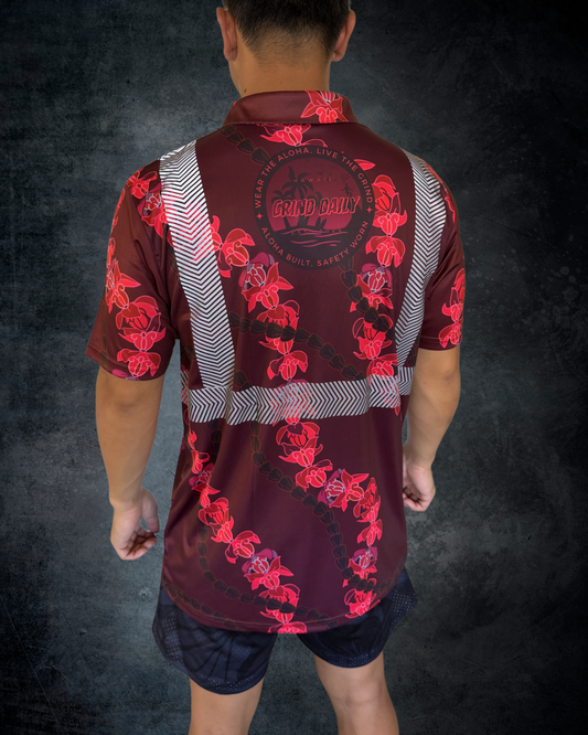 Crown Flower Lei Reflective Polo - Maroon