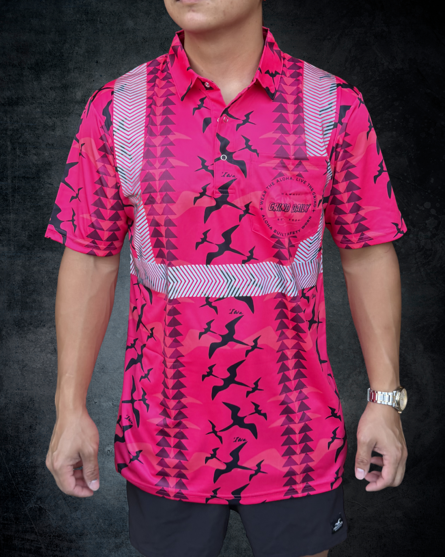 Fuchsia Iwa Bird Reflective Polo