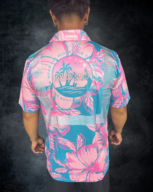 Teal & Pink Hibiscus Reflective Polo