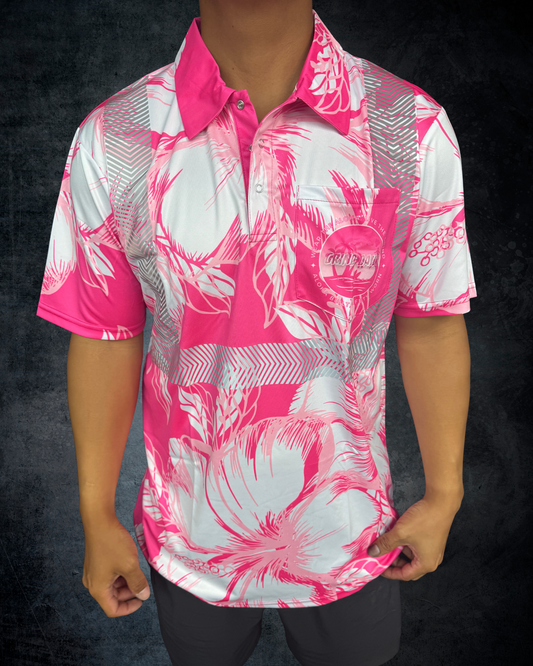 Multi Pink Hibiscus Reflective Polo