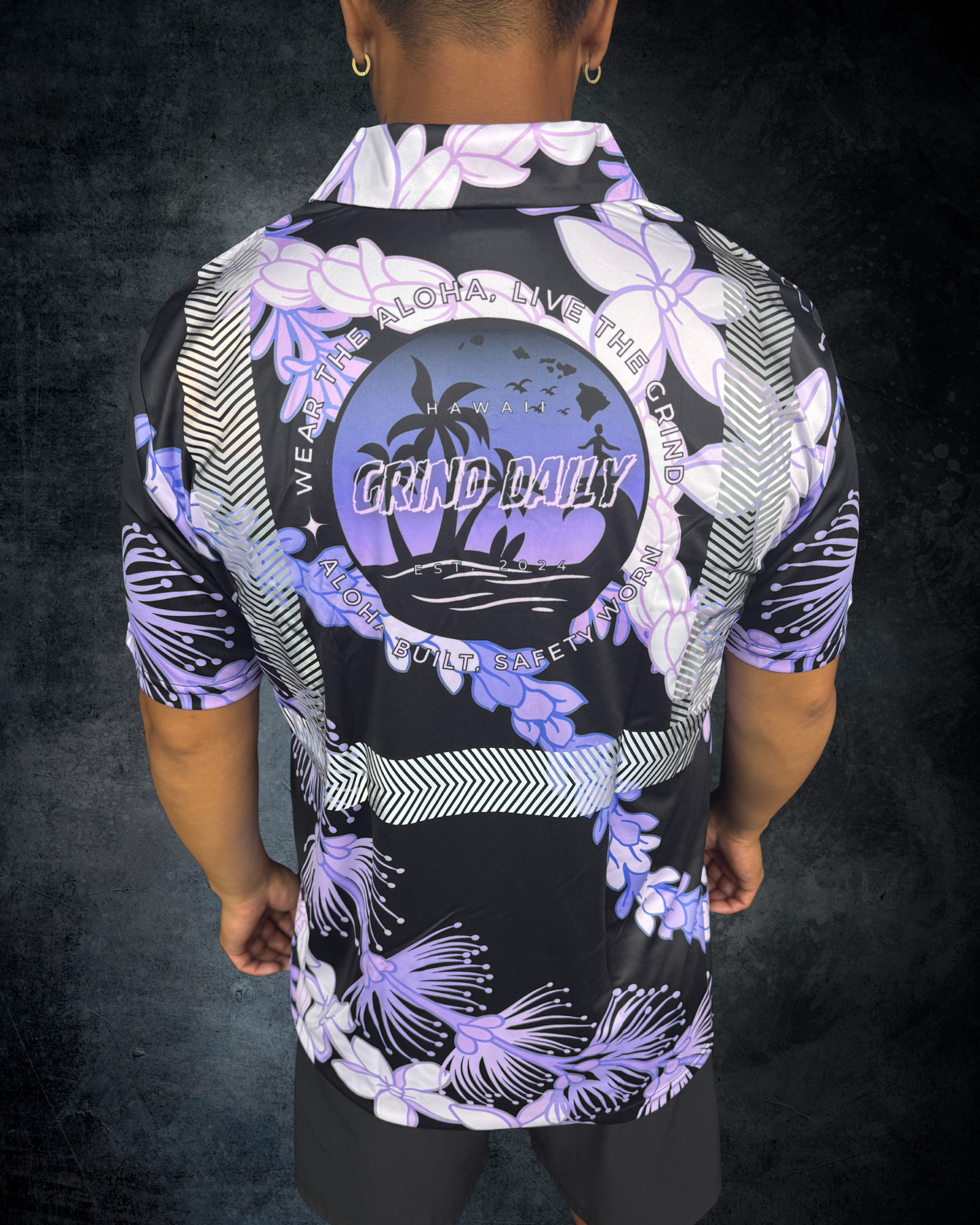 Ohia Lehua Agapanthus Pikake & Pakalana Lei Reflective Polo - Purple