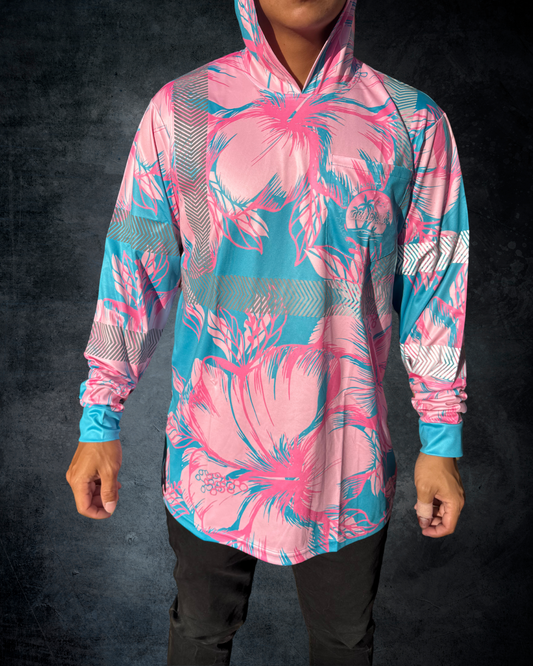 Teal & Pink Hibiscus Reflective Hoodie