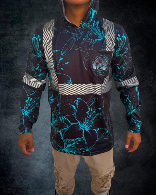 Black & Blue Hibiscus Reflective Hoodie