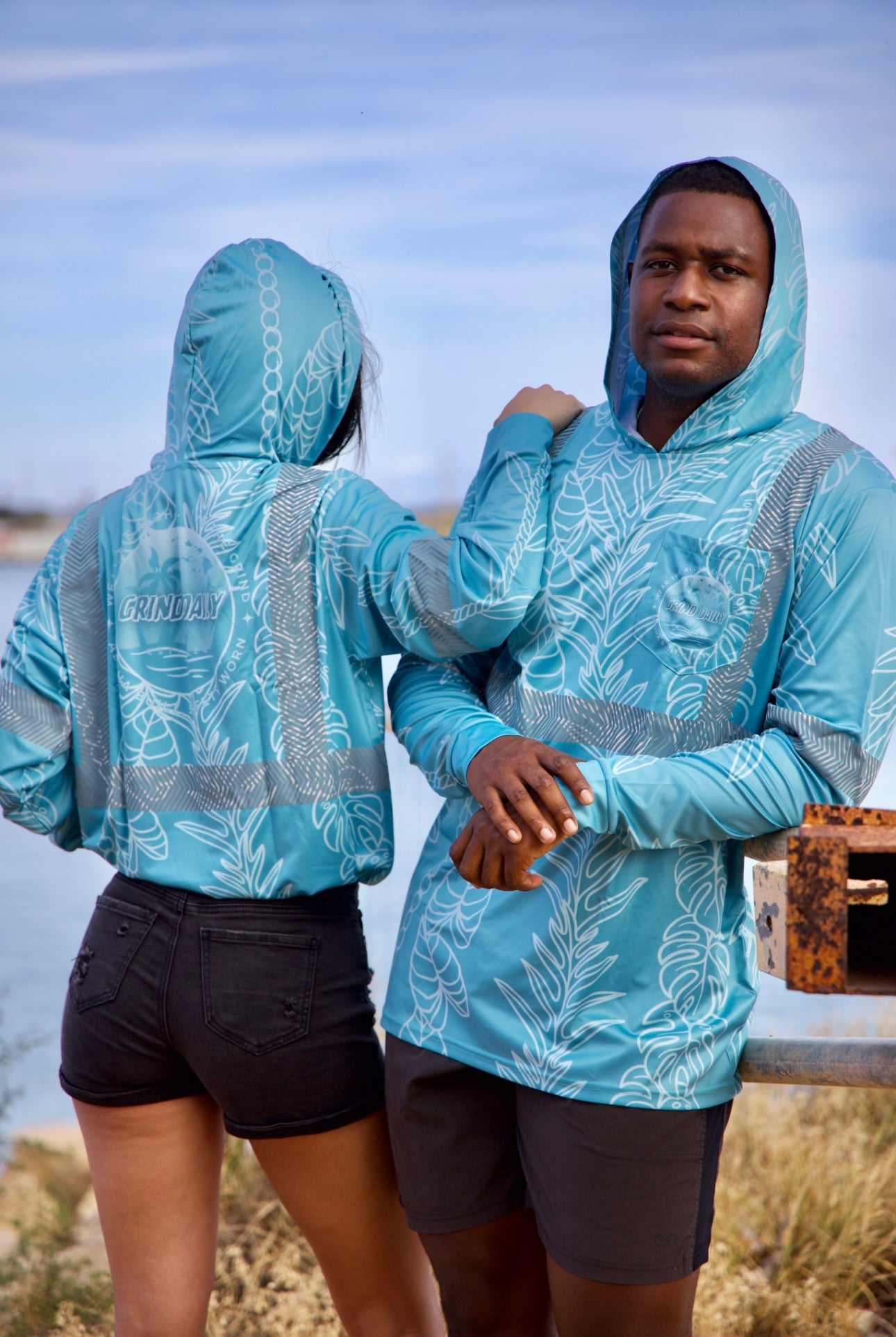 Leaf Lei Reflective Hoodie - Blue