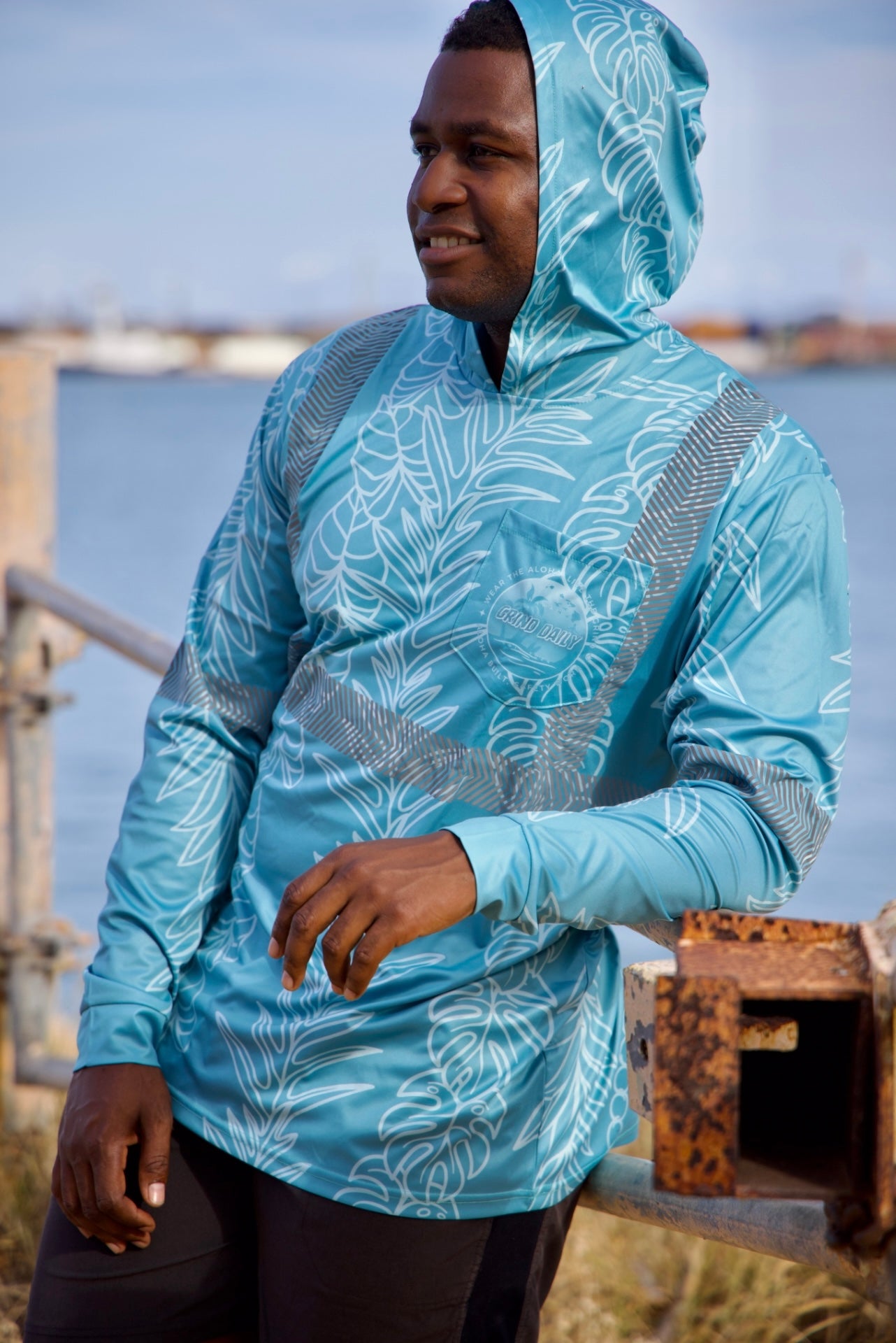 Leaf Lei Reflective Hoodie - Blue