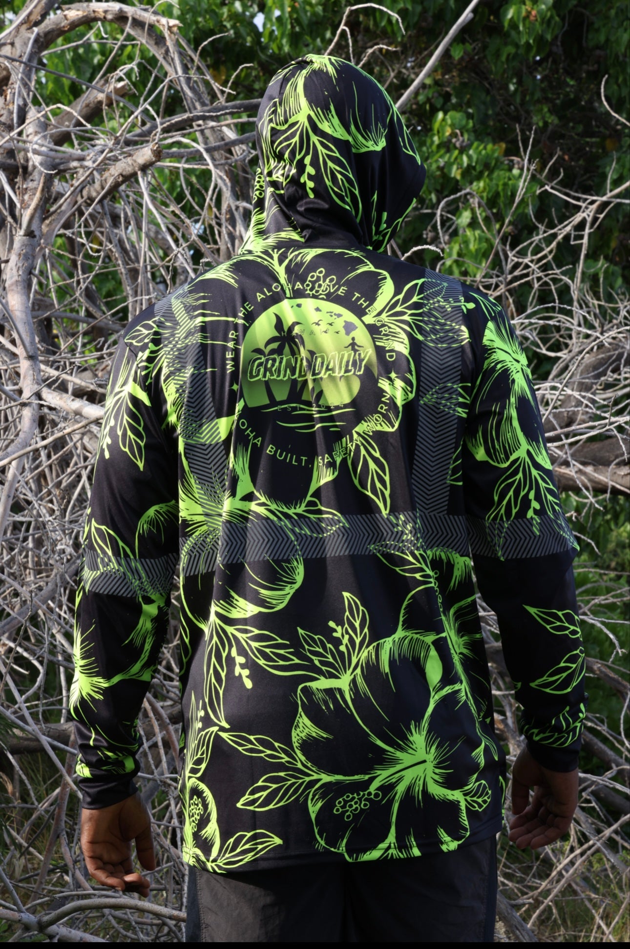 Black & Green Hibiscus Reflective Hoodie
