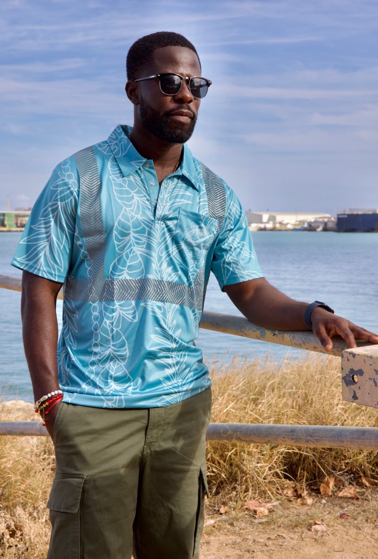 Leaf Lei Reflective Polo - Blue