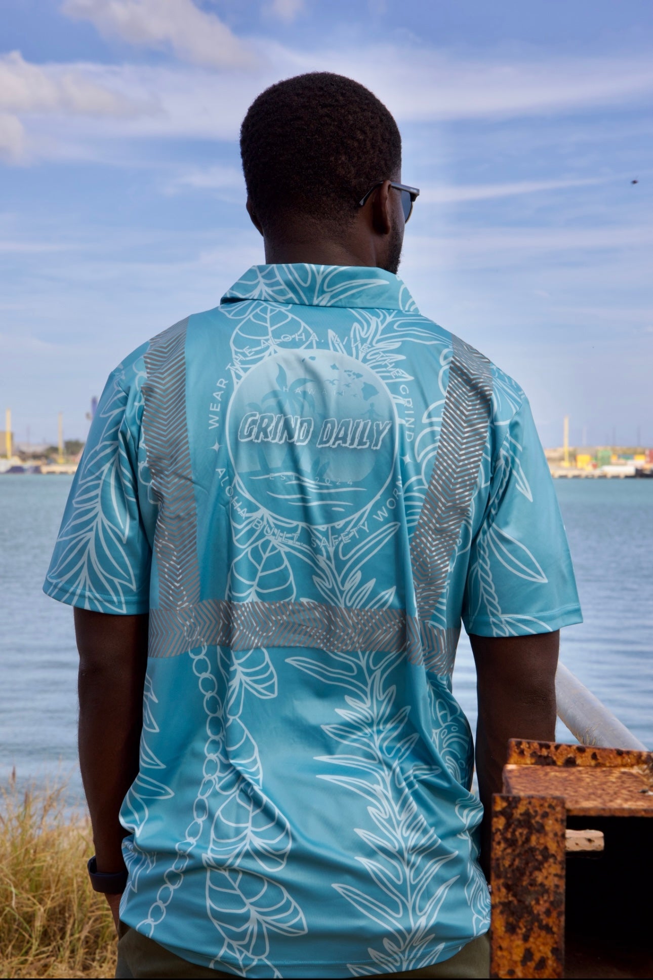 Leaf Lei Reflective Polo - Blue
