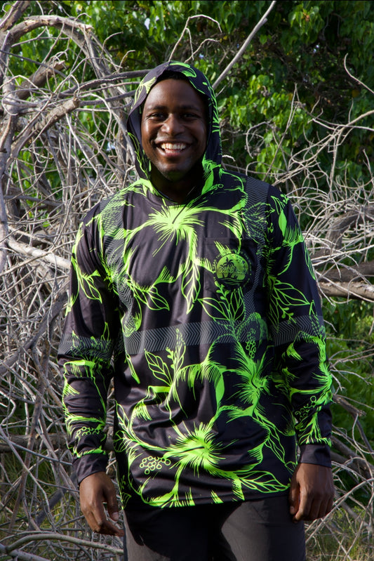 Black & Green Hibiscus Reflective Hoodie