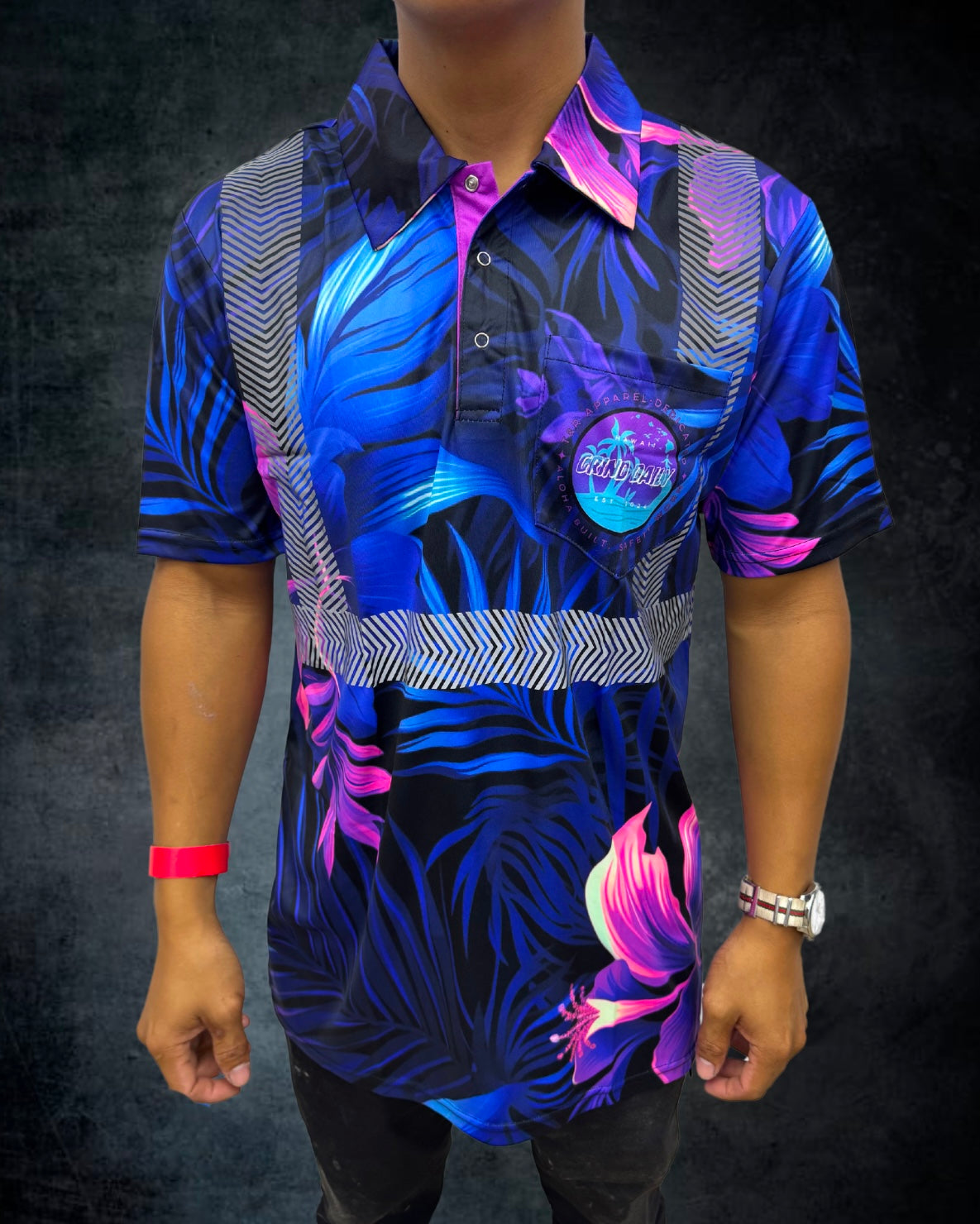 Sunset Hibiscus Reflective Polo