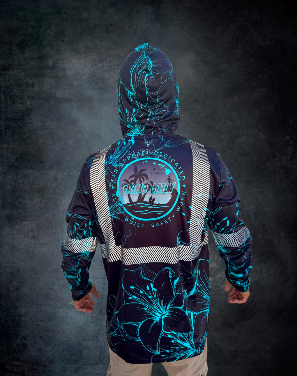 Black & Blue Hibiscus Reflective Hoodie