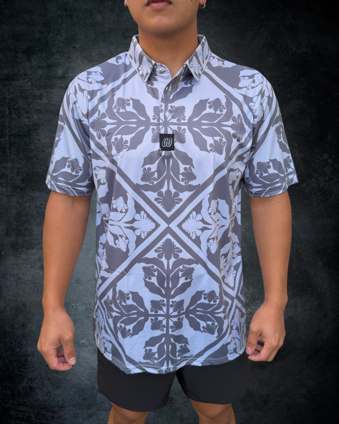 Hawaiian Quilt Polo Shirt - Grey