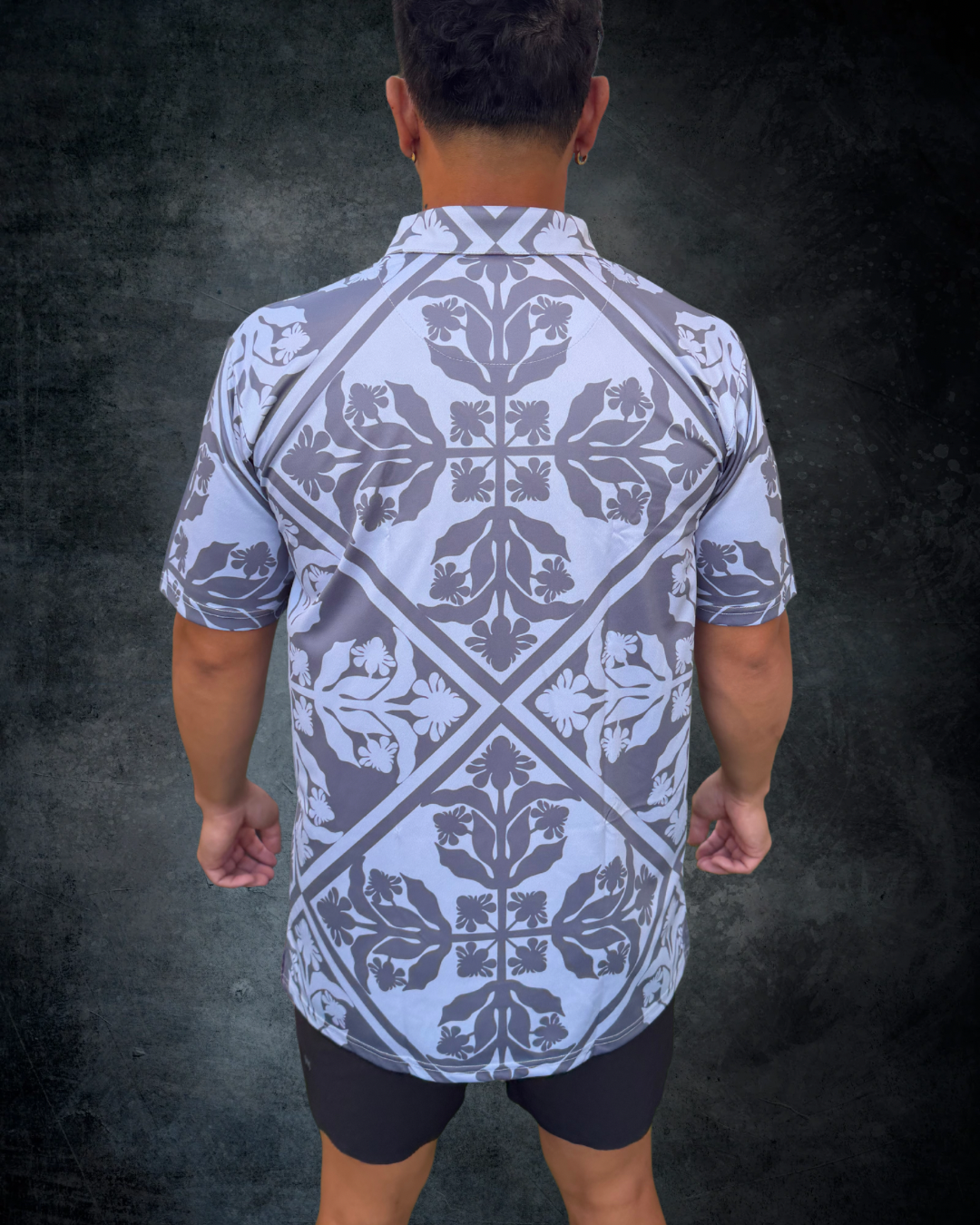 Hawaiian Quilt Polo Shirt - Grey
