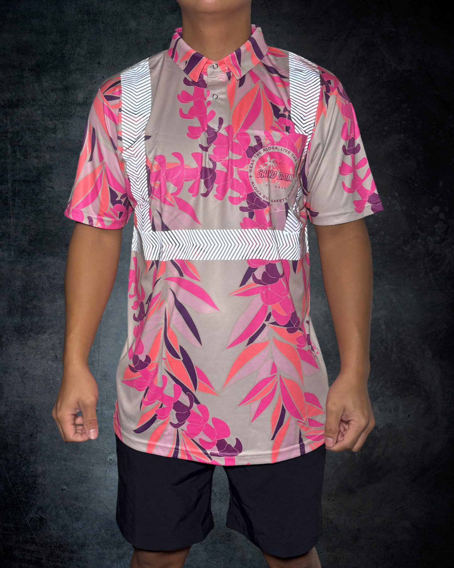 Pink Maile & Puakenikeni Lei Reflective Polo