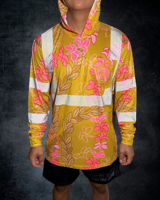 Plumeria & Maile Lei Reflective Hoodie - Mustard