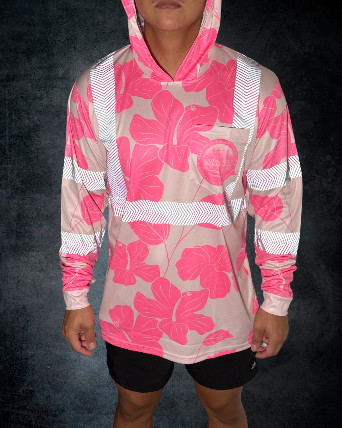 Tan & Pink Hibiscus Reflective Hoodie