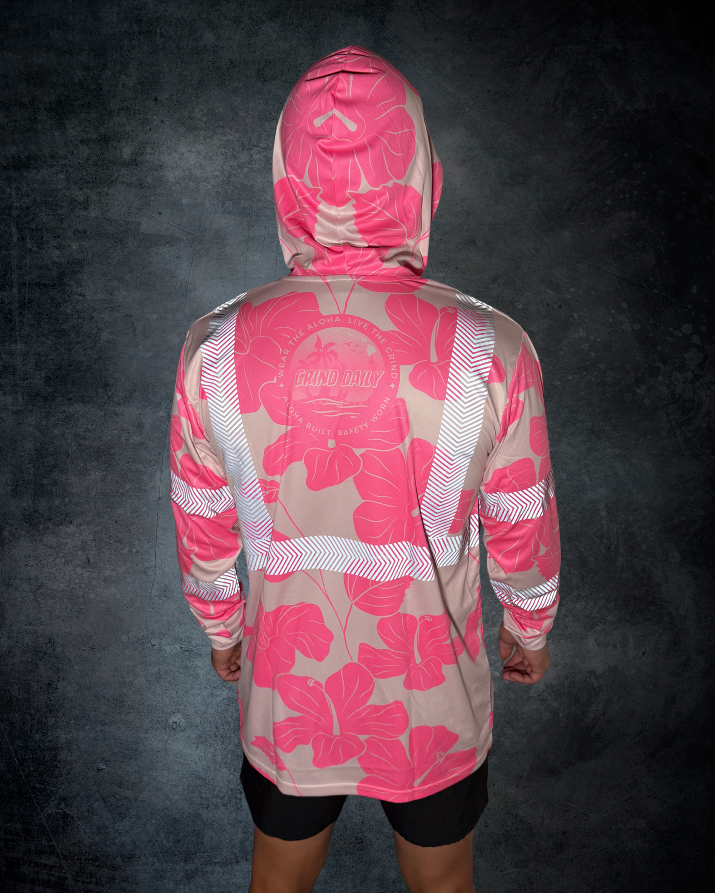 Tan & Pink Hibiscus Reflective Hoodie