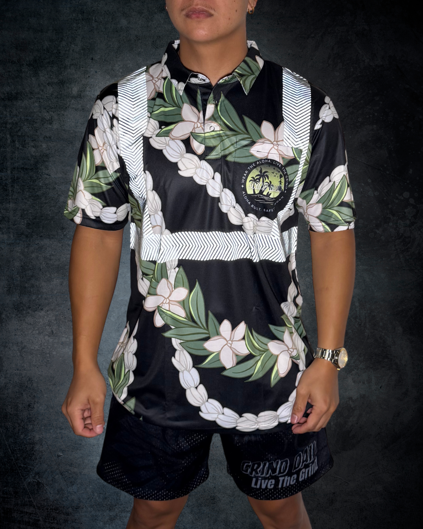 Maile & Pikake Lei Reflective Polo