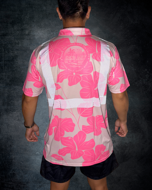 Tan & Pink Hibiscus Reflective Polo