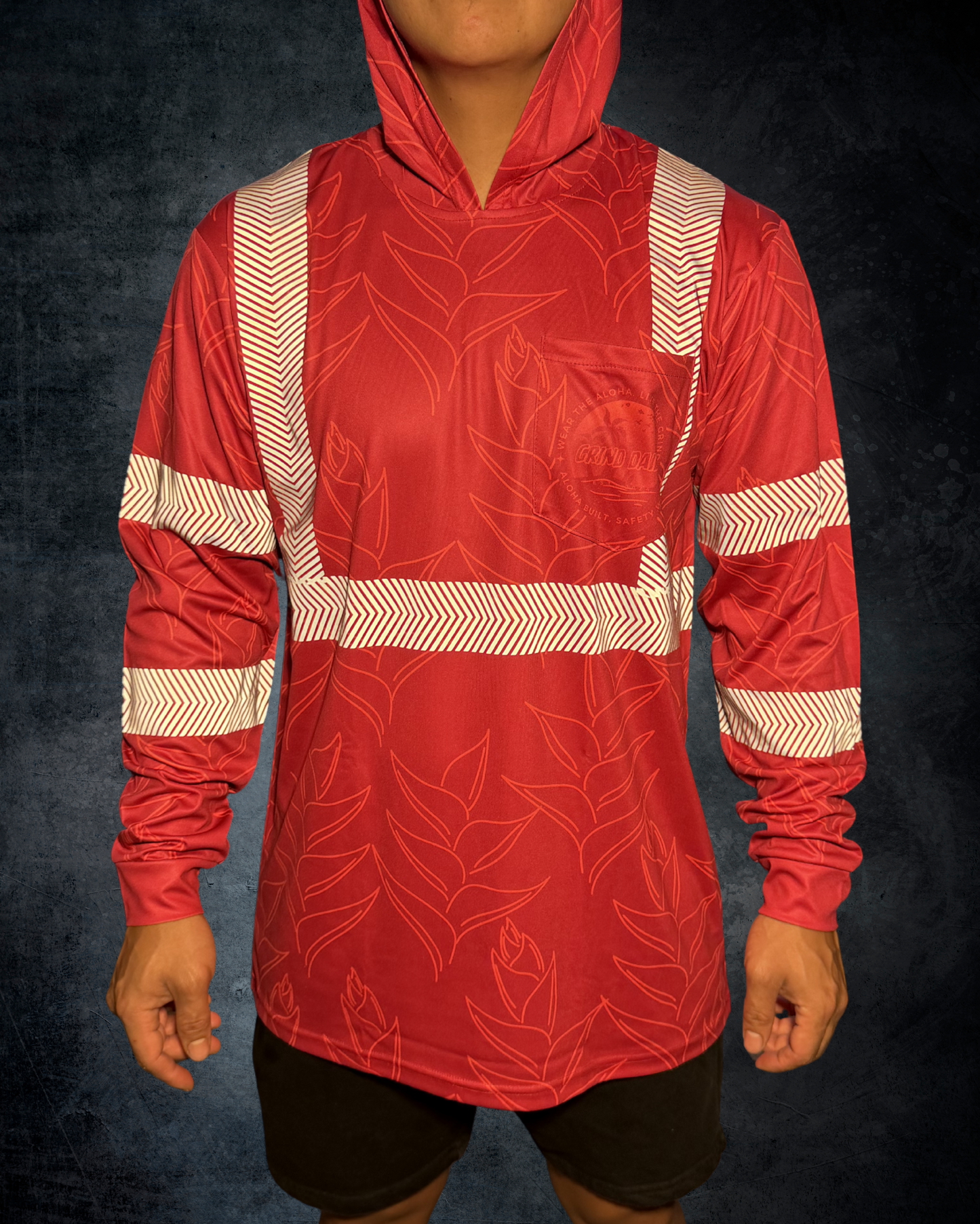 Maroon Heliconia Reflective Hoodie