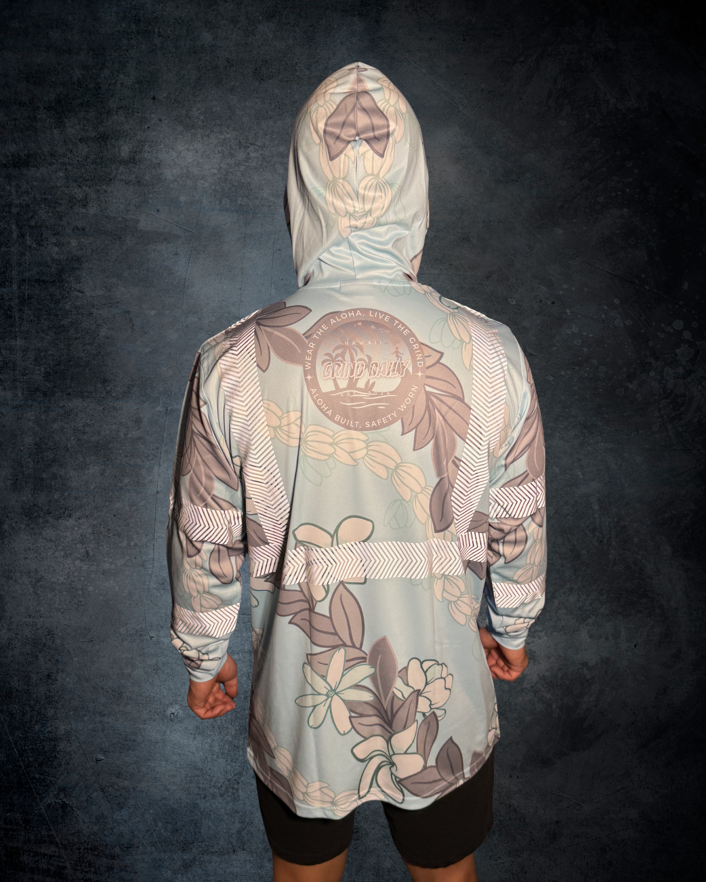Blue Maile Pikake Flower Lei Reflective Hoodie