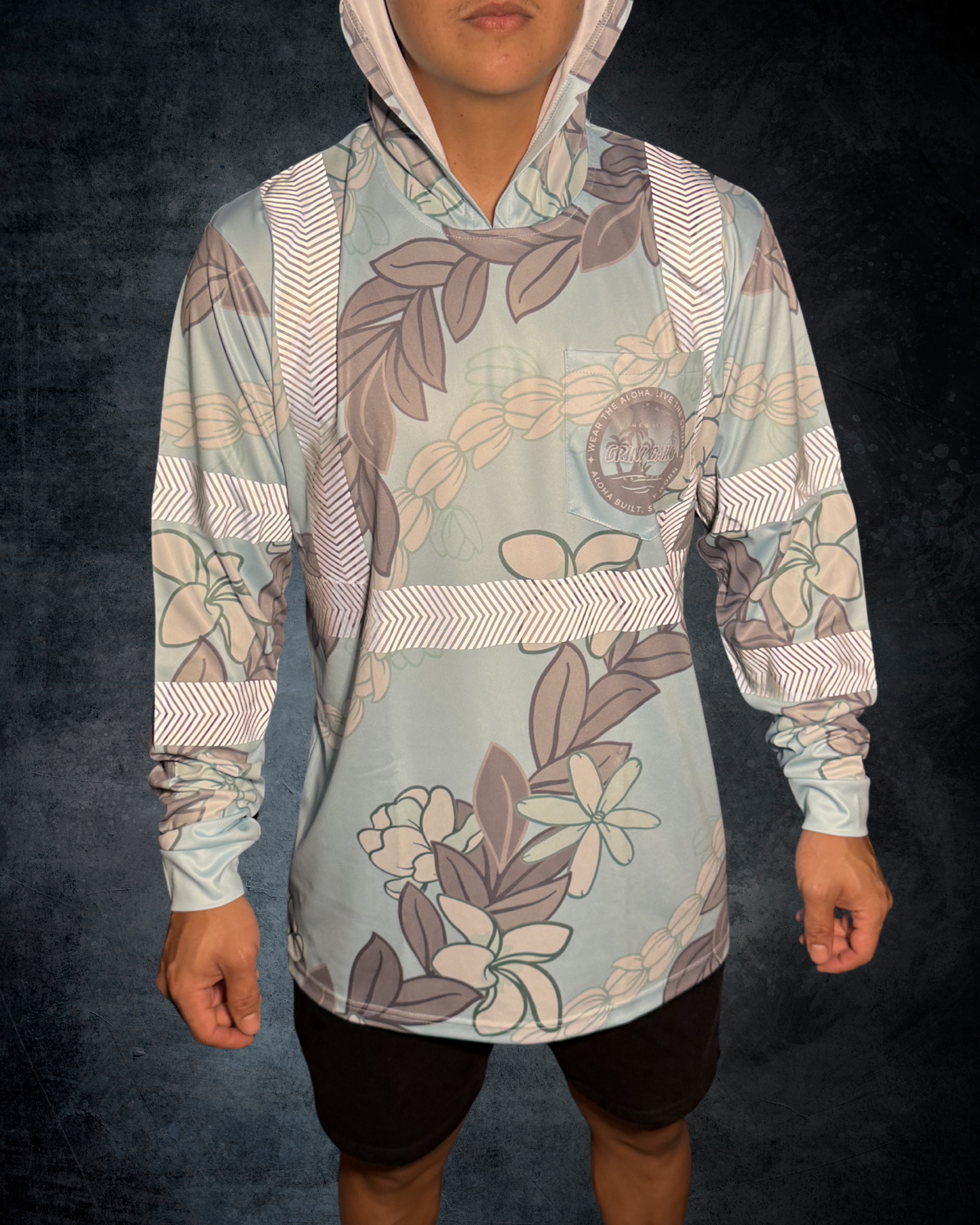 Blue Maile Pikake Flower Lei Reflective Hoodie