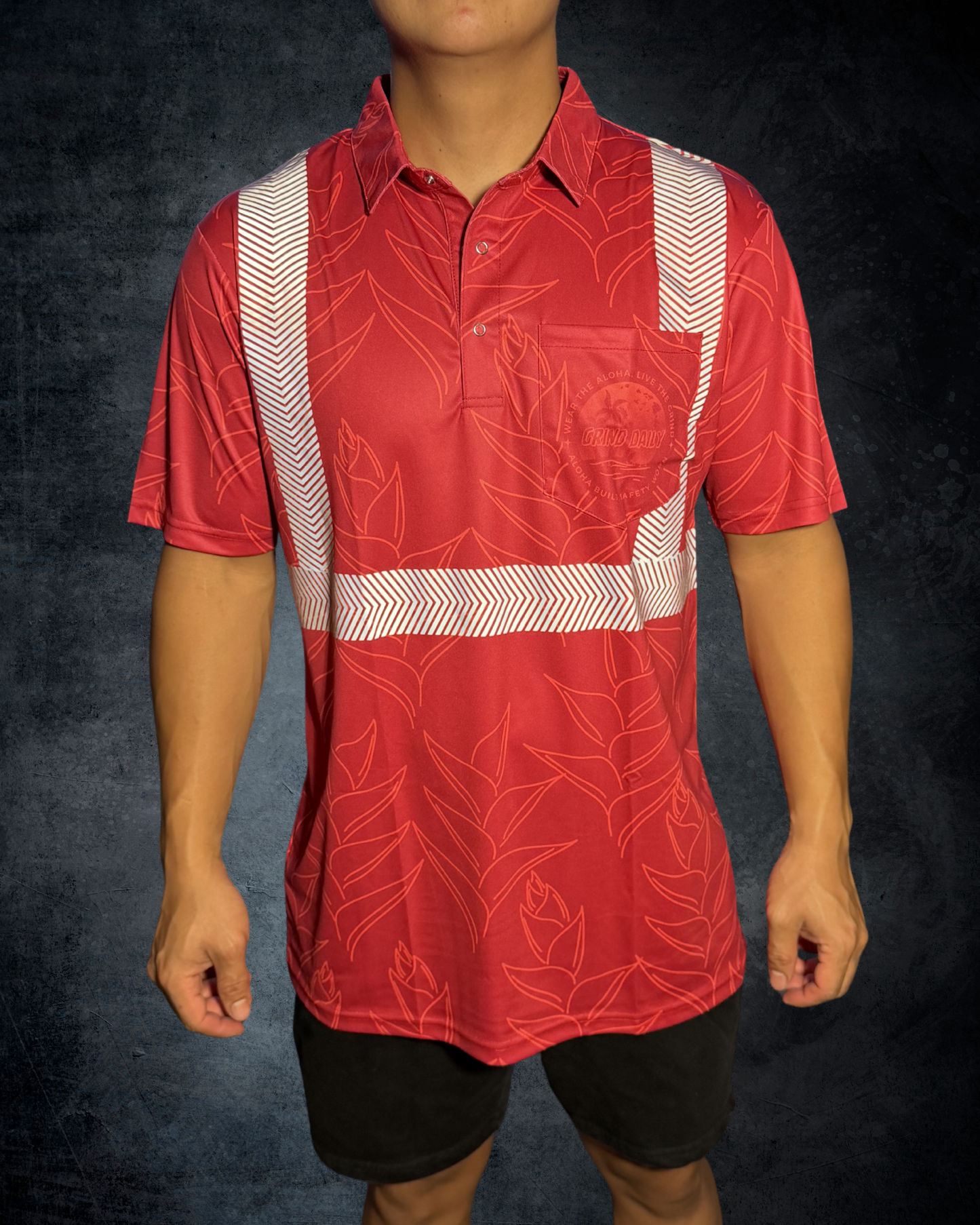 Maroon Heliconia Reflective Polo