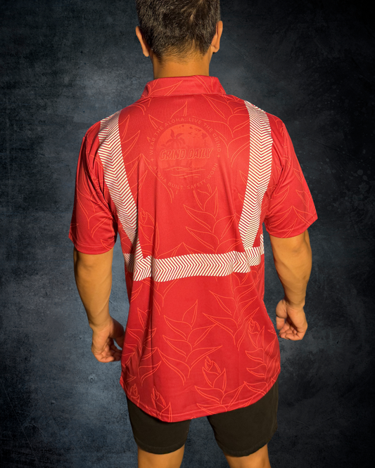 Maroon Heliconia Reflective Polo