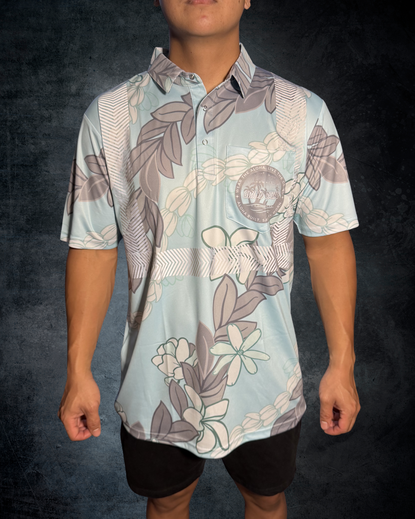 Blue Maile Pikake Flower Lei Reflective Polo