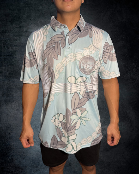 Blue Maile Pikake Flower Lei Reflective Polo