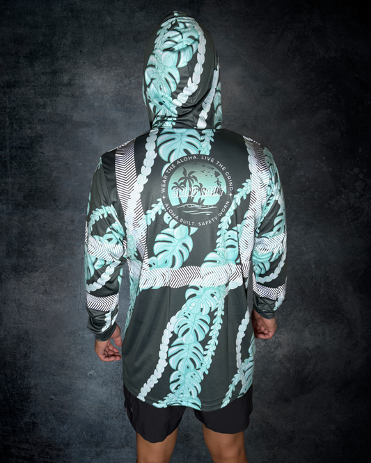 Monstera Pakalana & Pikake Lei Reflective Hoodie - Blue
