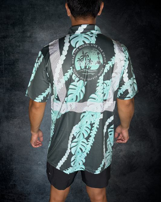Monstera Pakalana & Pikake Lei Reflective Polo - Blue