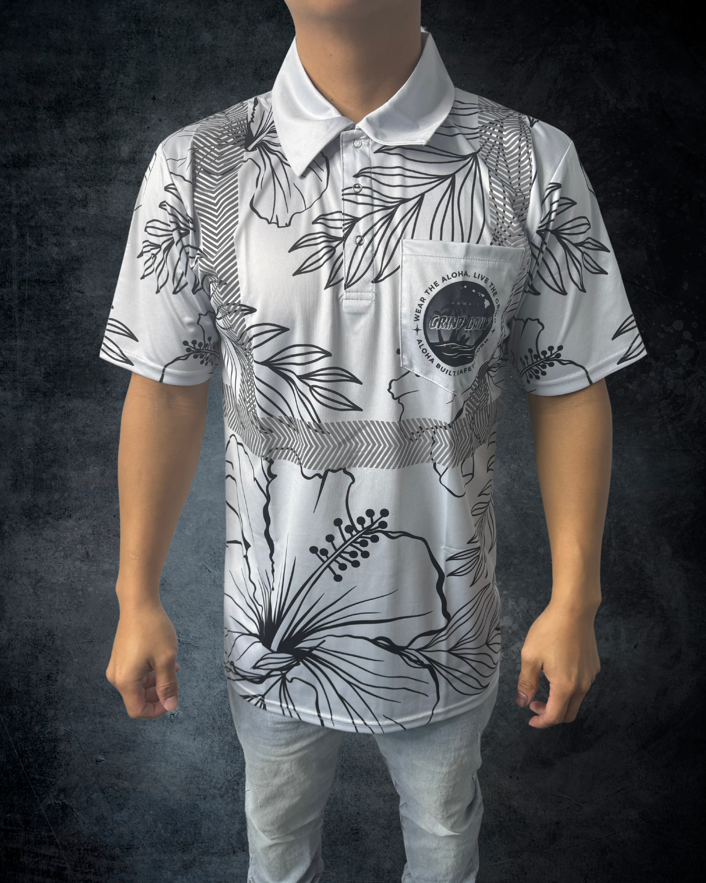 Silver Hibiscus Reflective Polo Shirt