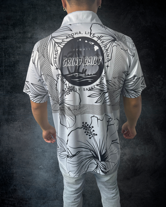 Silver Hibiscus Reflective Polo Shirt
