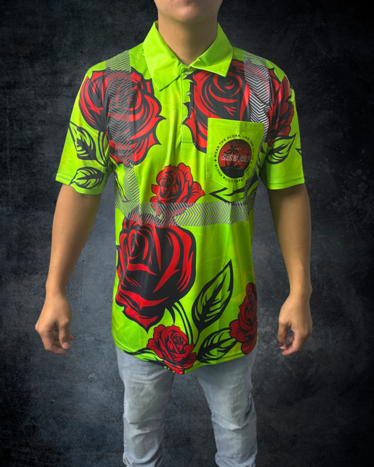 Green Rose Reflective Polo Shirt