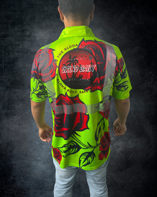 Green Rose Reflective Polo Shirt