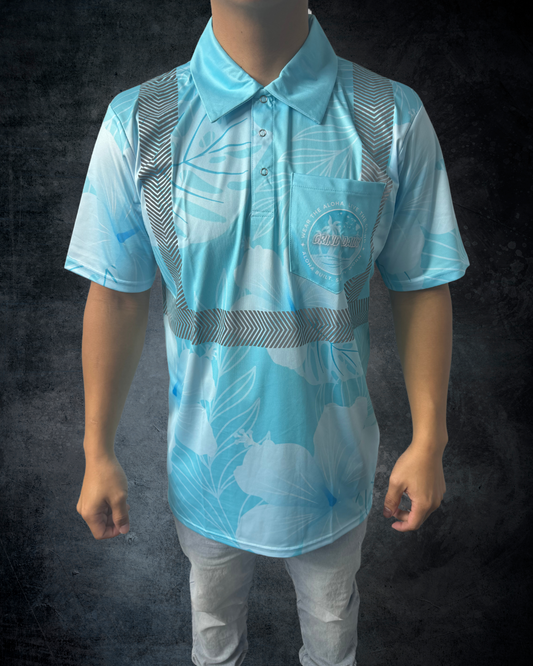 Baby Blue Hibiscus Reflective Polo