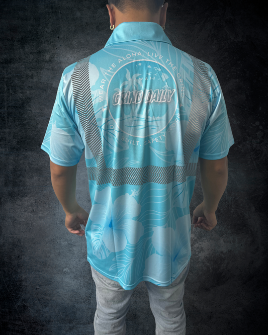 Baby Blue Hibiscus Reflective Polo