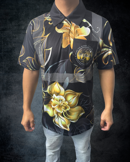 Black & Gold Flower Polo