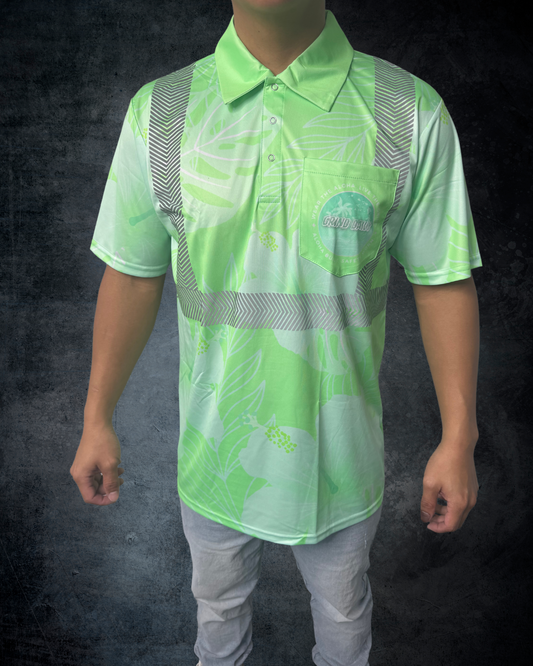 Lime Green Hibiscus Reflective Polo