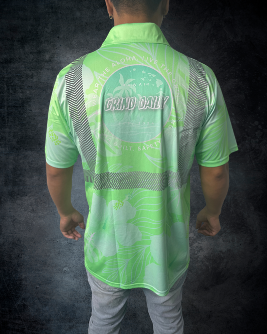 Lime Green Hibiscus Reflective Polo