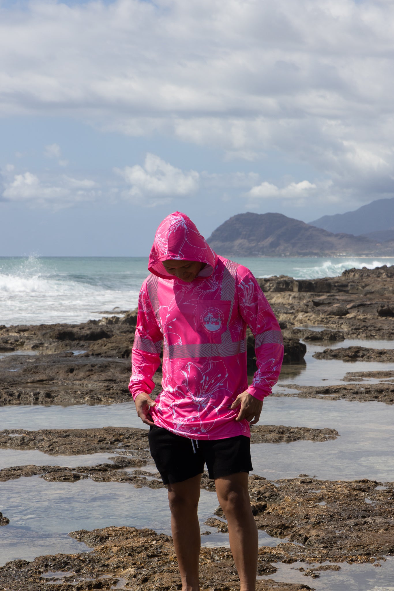 Pink Hibiscus Reflective Hoodie